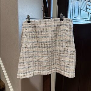 Veronica Beard Cream and Blue Checkered Mini Skirt